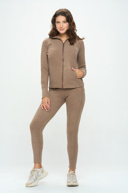 Basic Zip Up Top and Leggings Casual Set