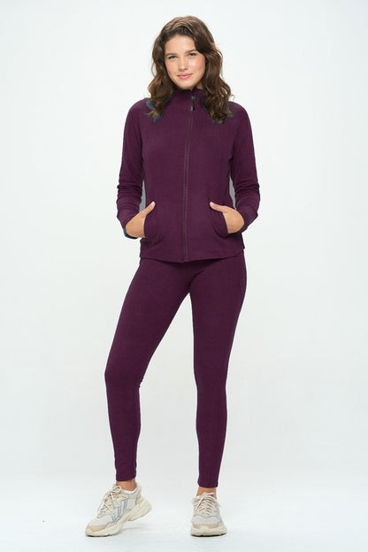 Basic Zip Up Top and Leggings Casual Set