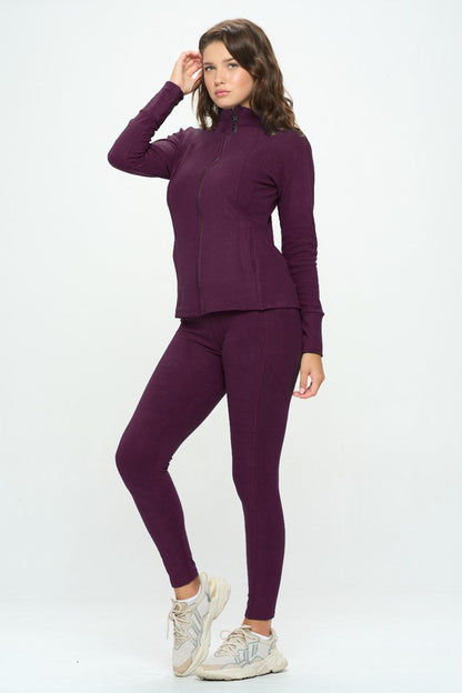 Basic Zip Up Top and Leggings Casual Set