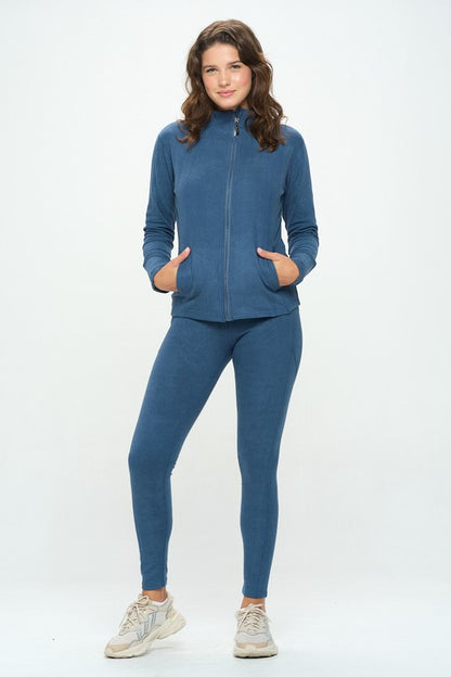 Basic Zip Up Top and Leggings Casual Set