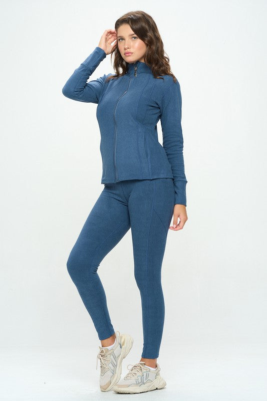 Basic Zip Up Top and Leggings Casual Set