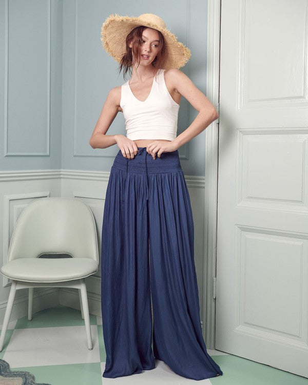 Ruche Waist Wide Leg Resort Pants