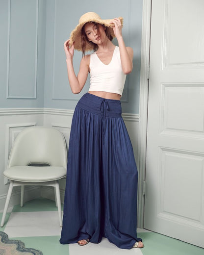 Ruche Waist Wide Leg Resort Pants