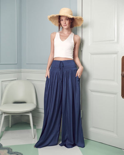 Ruche Waist Wide Leg Resort Pants