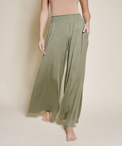 Bamboo Elastic Smock Waist Maxi Palazzo Pant