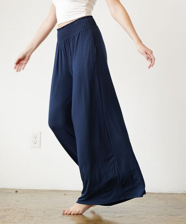 Bamboo Elastic Smock Waist Maxi Palazzo Pant