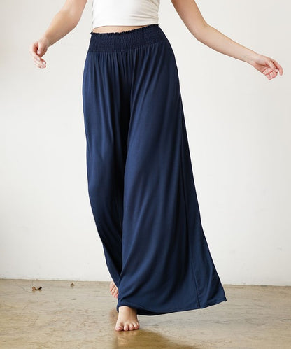 Bamboo Elastic Smock Waist Maxi Palazzo Pant