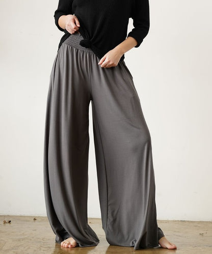 Bamboo Elastic Smock Waist Maxi Palazzo Pant