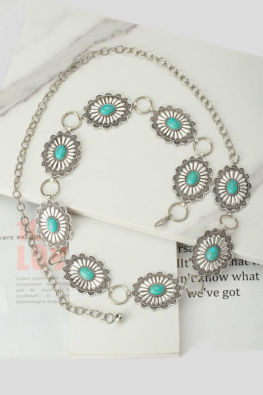 Boho Oval Shape Waist/Belly Chain with Turquoise