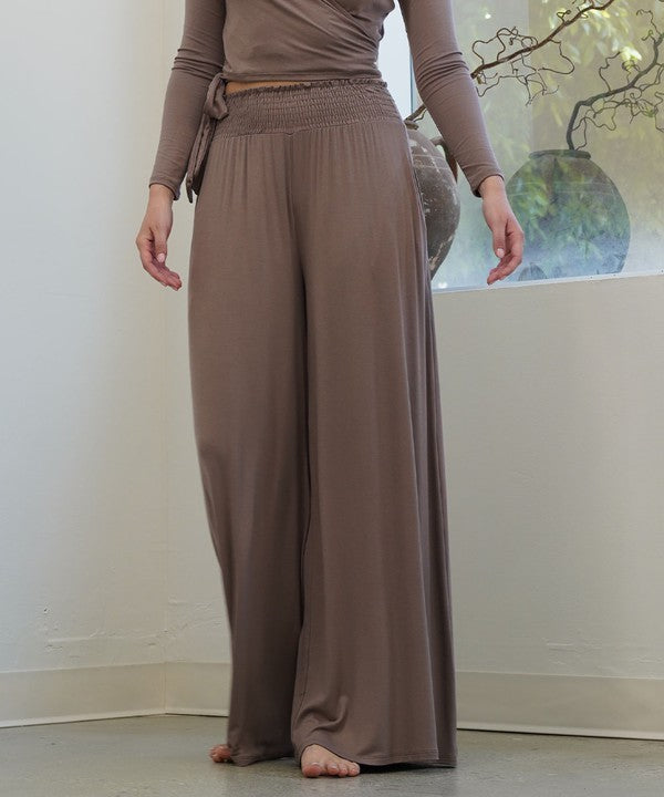 Bamboo Elastic Smock Waist Maxi Palazzo Pant