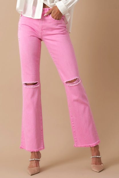 High Rise Slim Straight Denim Jeans - Pink