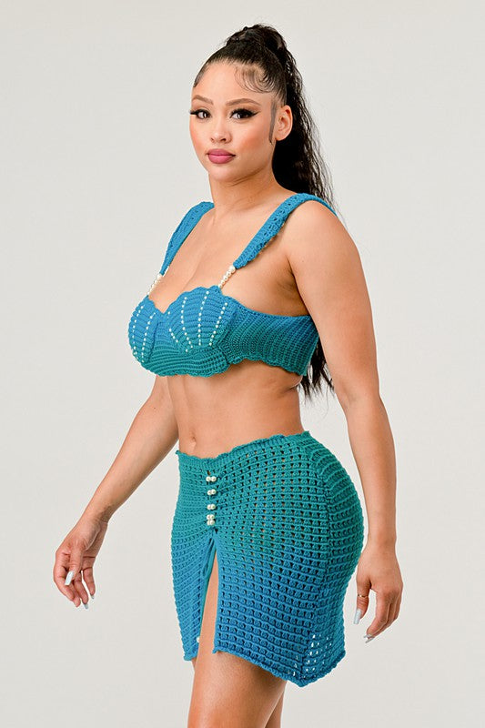 Mermaid Siren Pearl Two Piece Knit Set