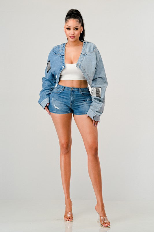 Lebel Denim Patched X-Contrast Jacket Top