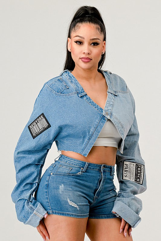 Lebel Denim Patched X-Contrast Jacket Top