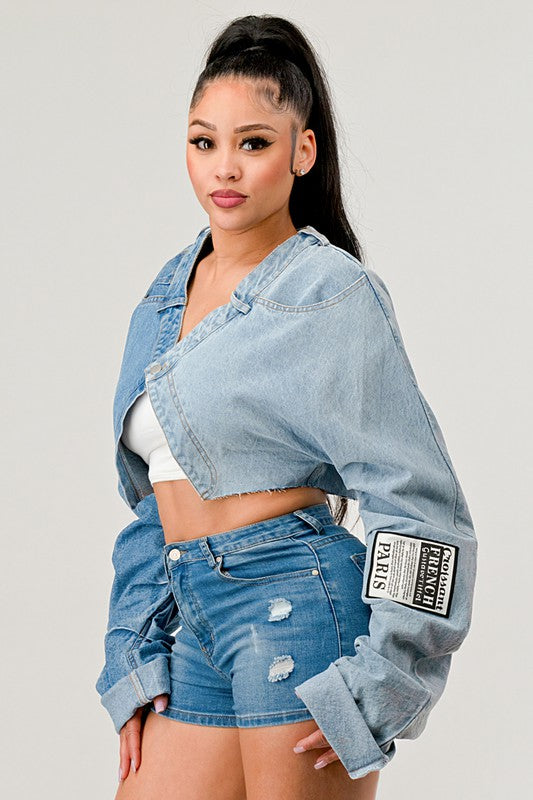 Lebel Denim Patched X-Contrast Jacket Top