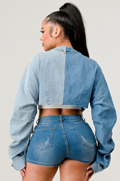 Lebel Denim Patched X-Contrast Jacket Top