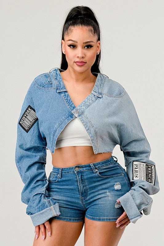 Lebel Denim Patched X-Contrast Jacket Top