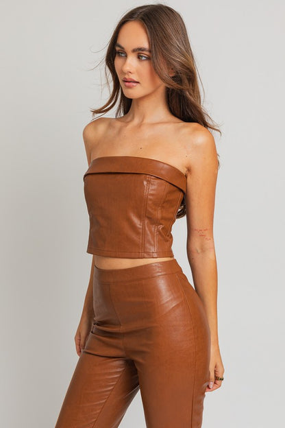 Darian Faux Leather Corset Tube Top