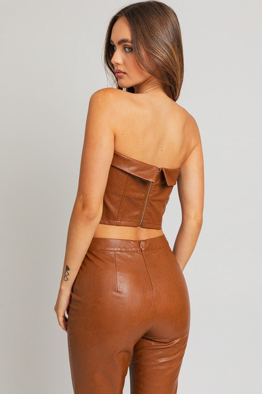 Darian Faux Leather Corset Tube Top