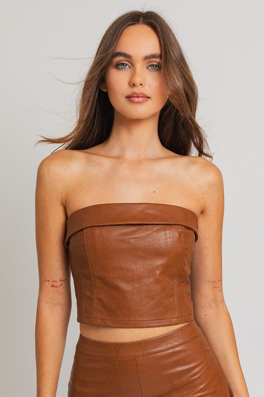 Darian Faux Leather Corset Tube Top