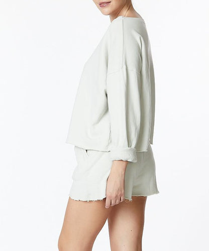 100% Cotton Garment Dyed Cropped Shorts Set - Off White