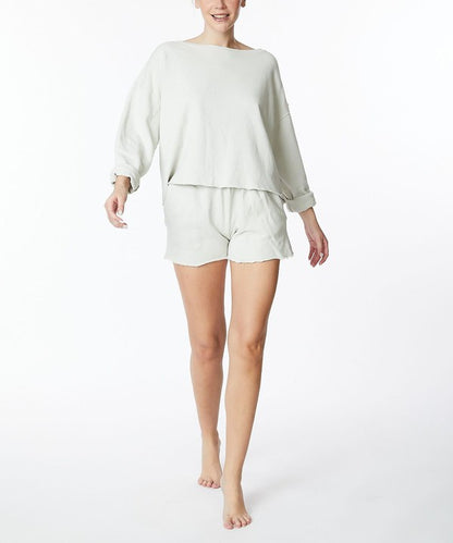 100% Cotton Garment Dyed Cropped Shorts Set - Off White