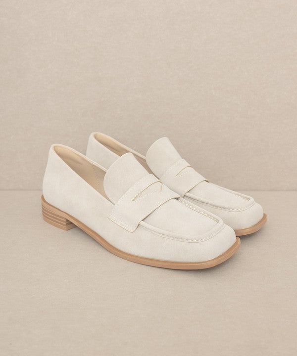 Junie Square Toe Suede Leather Penny Loafers