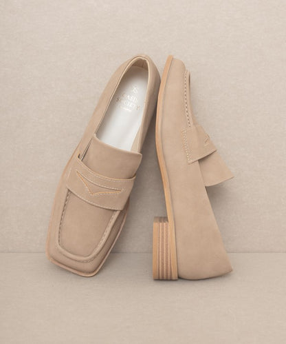 Junie Square Toe Suede Leather Penny Loafers