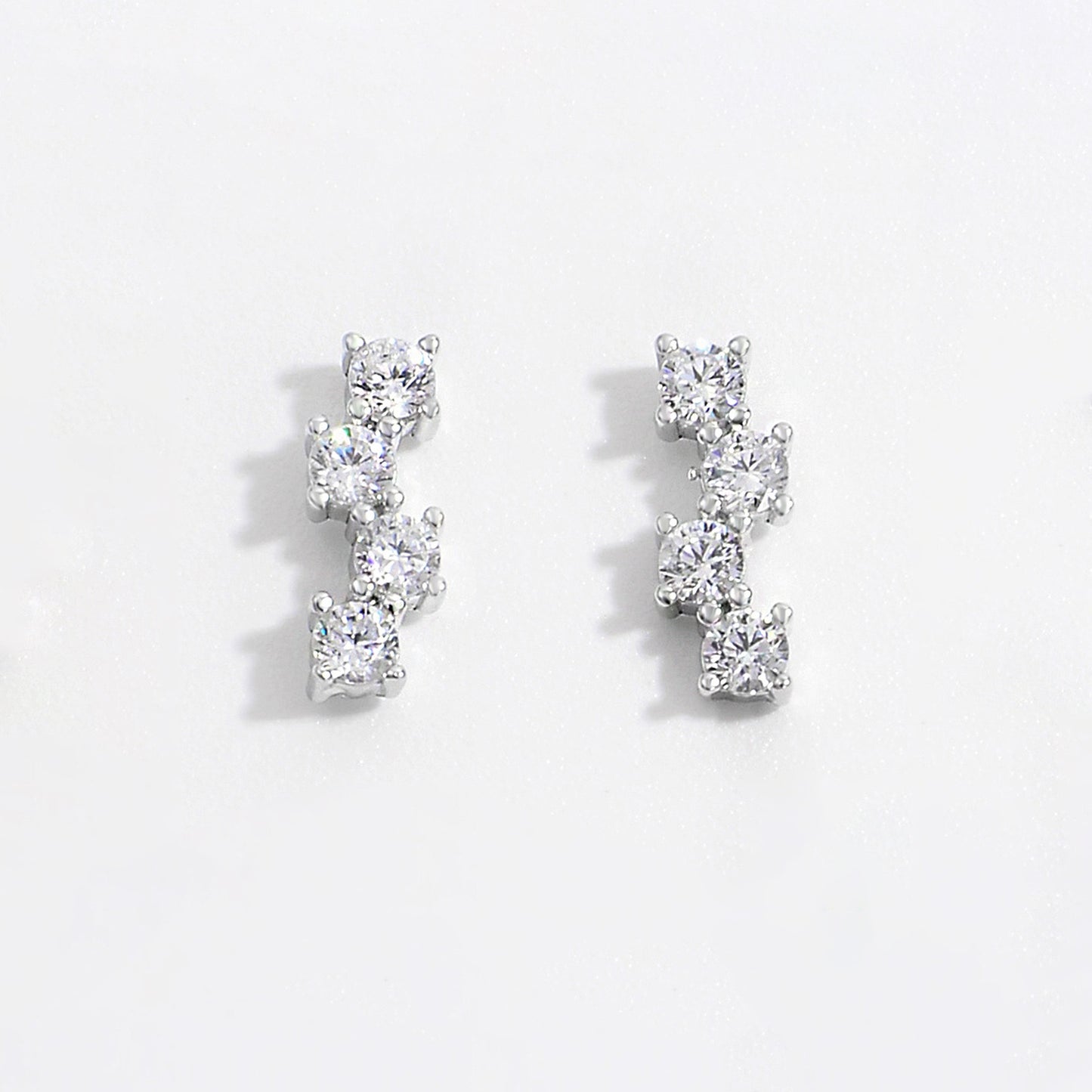 Staggered Stud 925 Sterling Silver Inlaid Zircon Earrings