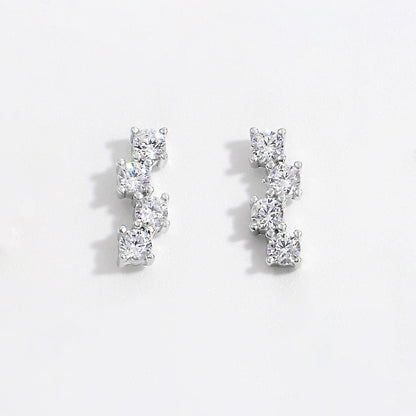 Staggered Stud 925 Sterling Silver Inlaid Zircon Earrings