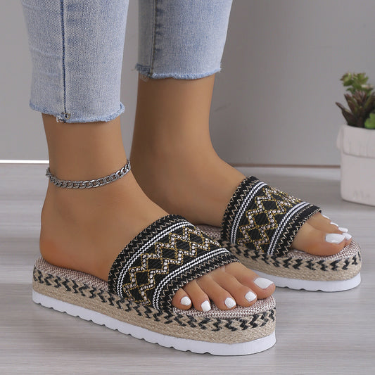 Zag Pattern Open Toe Platform Sandal Slides