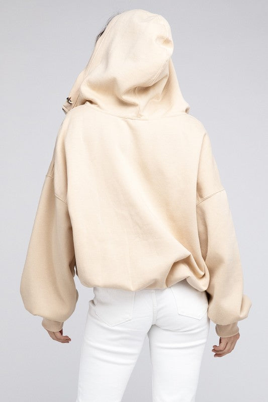 Stitch Detailed Cotton Elastic Hem Hoodie