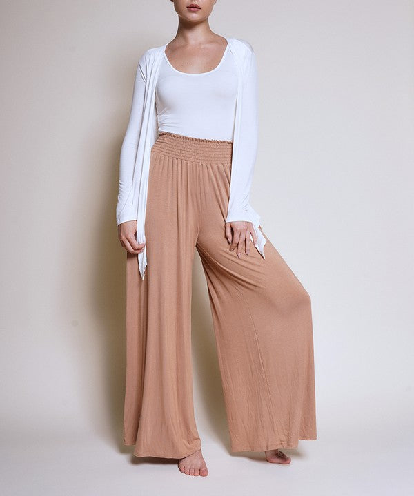 Bamboo Elastic Smock Waist Maxi Palazzo Pant