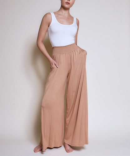 Bamboo Elastic Smock Waist Maxi Palazzo Pant