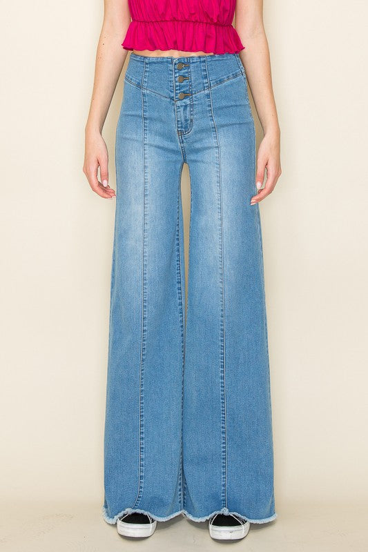 Wide Leg Western Denim Jeans