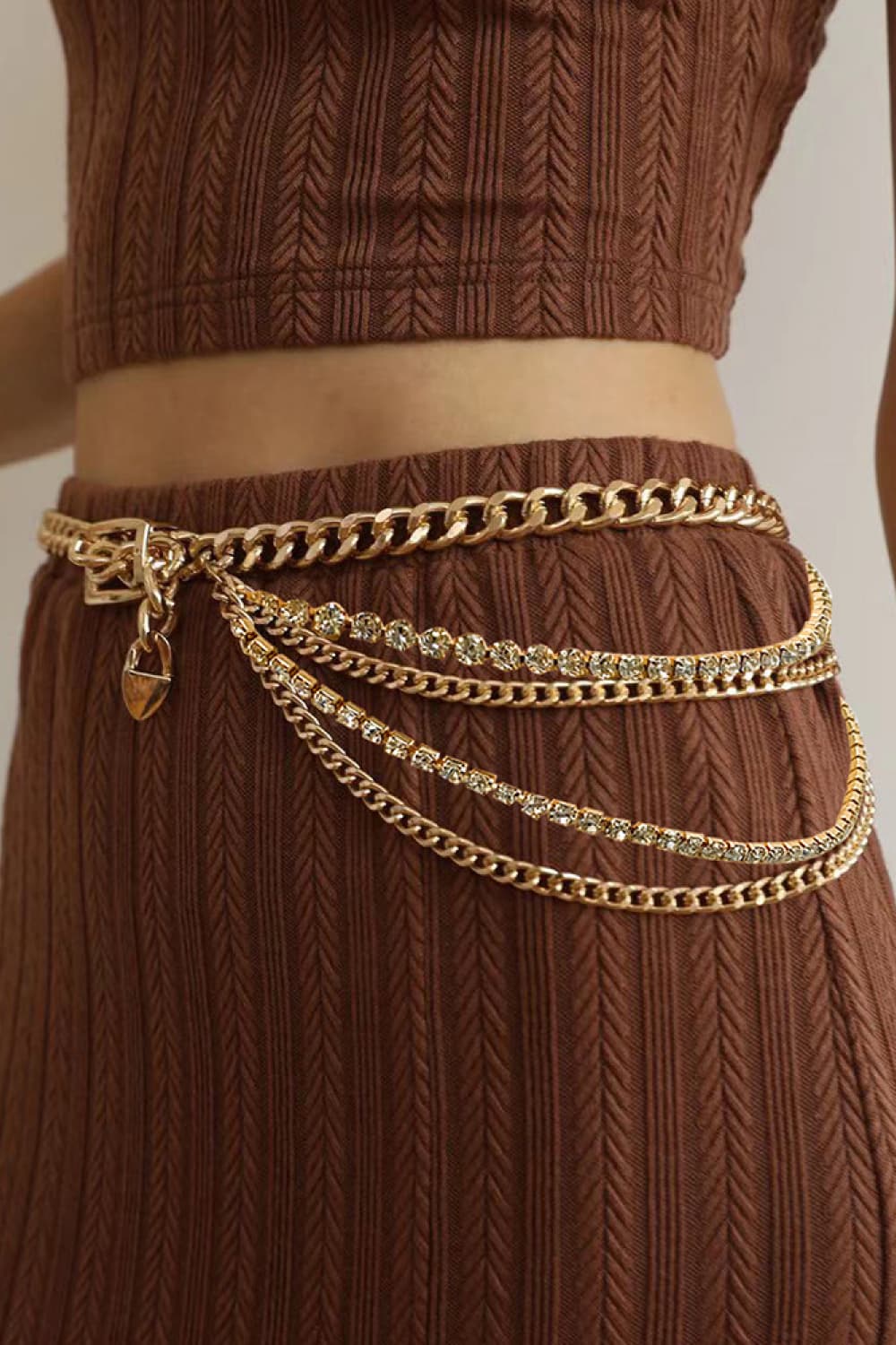 Yahyeh Rhinestone Decor Metal Chain Belt