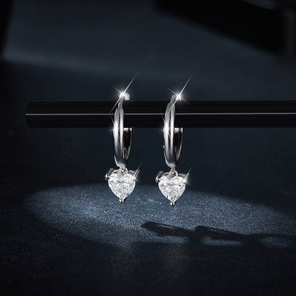 Dangled Heart 1 Carat Moissanite Sterling Silver Earrings