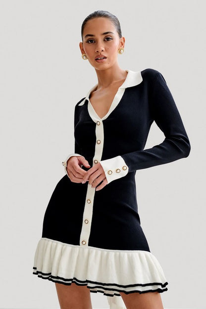 Women Fashion Collared Sweater Dress