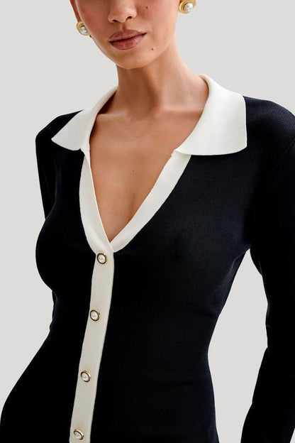 Women Fashion Collared Sweater Dress