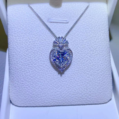 Royal Heart 3 Carat Moissanite 925 Sterling Silver Heart Pendant Necklace