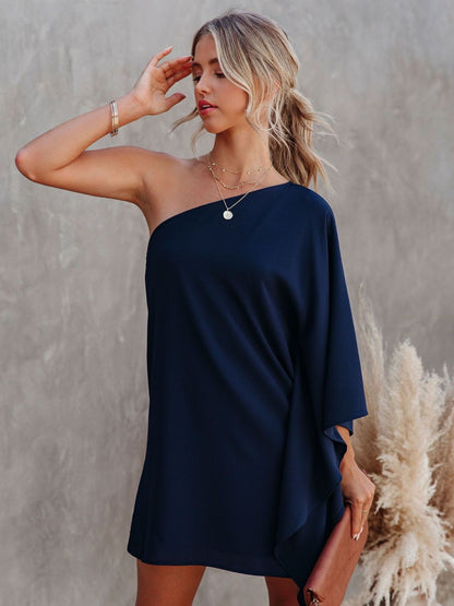 Single Shoulder Kimono Sleeve Mini Dress