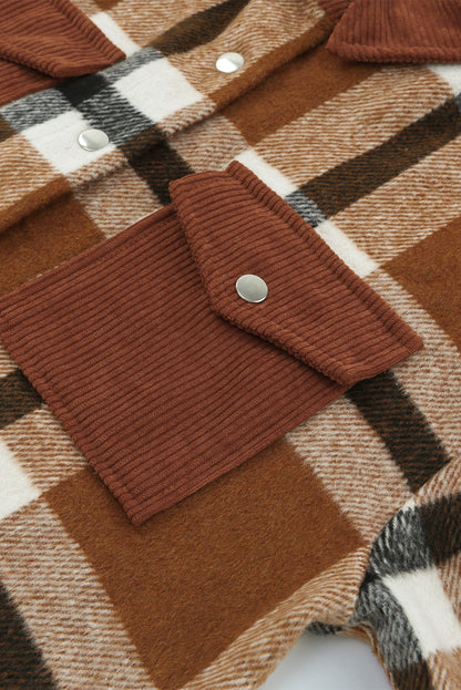 Brown Plaid Pocket Casual Buttons Up Shirt Shacket