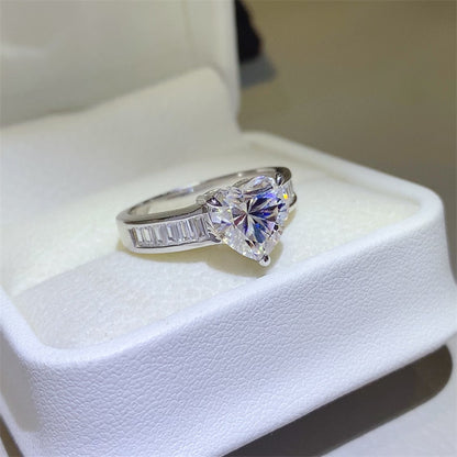 Heart Baguette 3 Carat Moissanite 925 Sterling Silver Ring