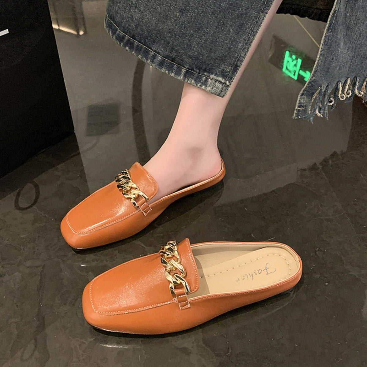 Vegan Leather Square Toe Flat Loafers