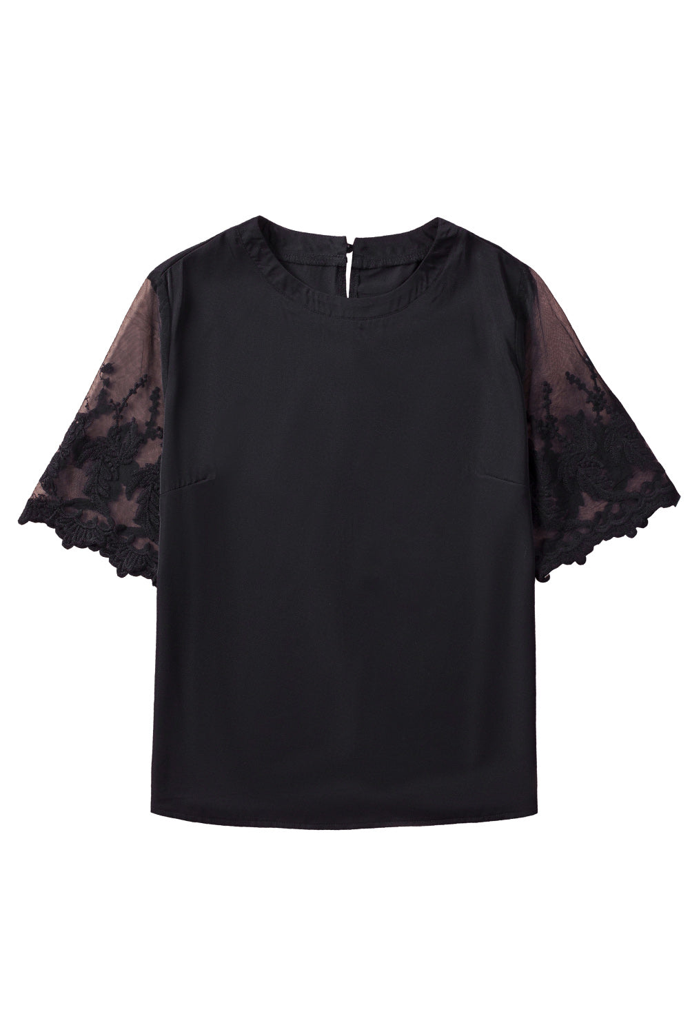Black Sheer Flower Lace Short Sleeve Summer Top