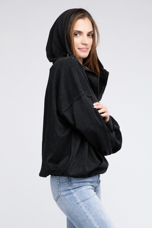 Stitch Detailed Cotton Elastic Hem Hoodie