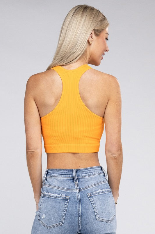 Ribbed Cropped Racerback Tank Top