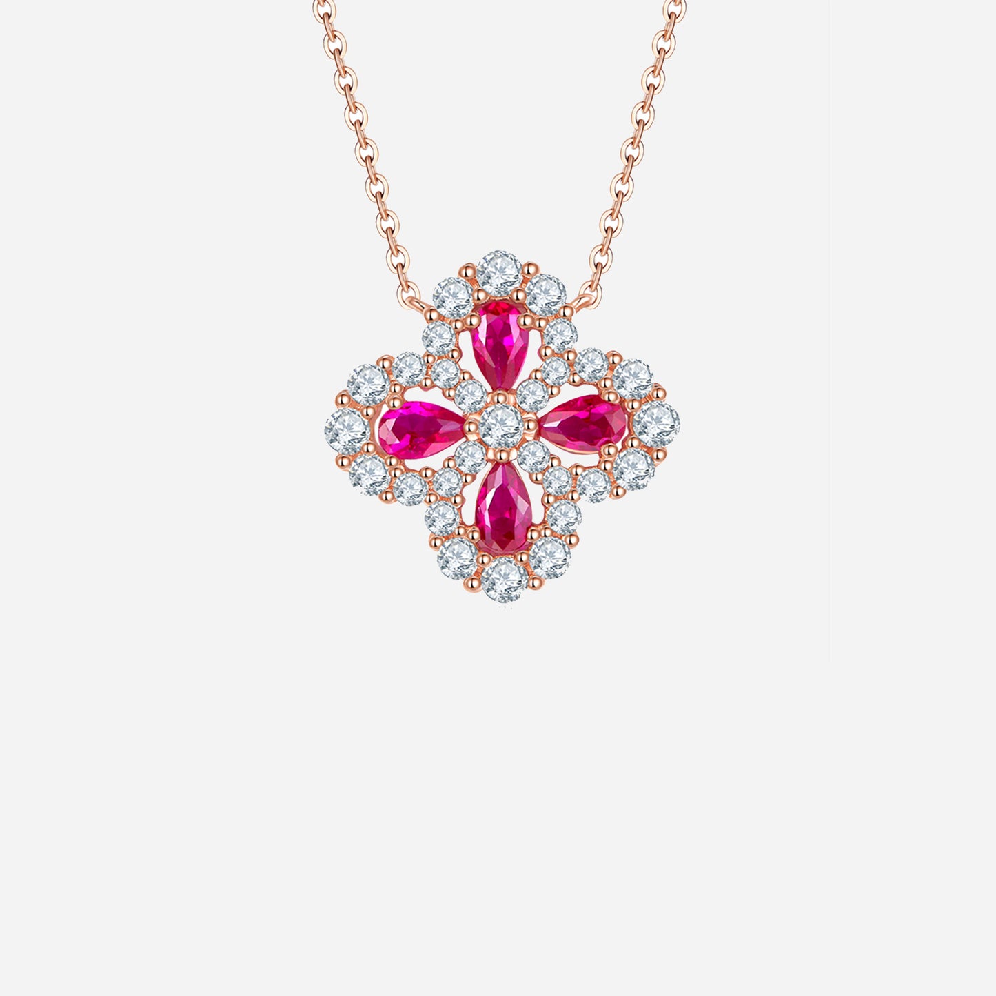 Kora Ruby Silver Flower Shape Necklace