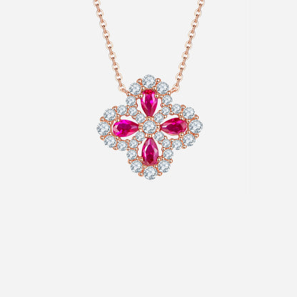 Kora Ruby Silver Flower Shape Necklace