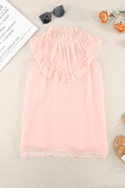 Frill Detail Tulle Casual Sleeveless Shirt